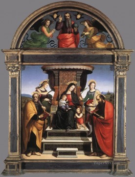 ラファエル Painting - 聖徒とともに即位する聖母子 1504年 ルネサンスの巨匠ラファエロ